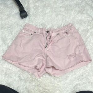 Aerie Pink Jean Shorts with Cuffed Hems